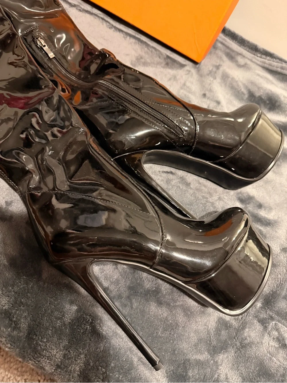 Thigh-high Patent Leather Platform Boots - UP2STEP Logo